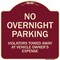Signmission Designer Series-No Overnight Parking, Burgungy Heavy-Gauge Aluminum, 18" x 18", BU-1818-9828 A-DES-BU-1818-9828 - alternate 1